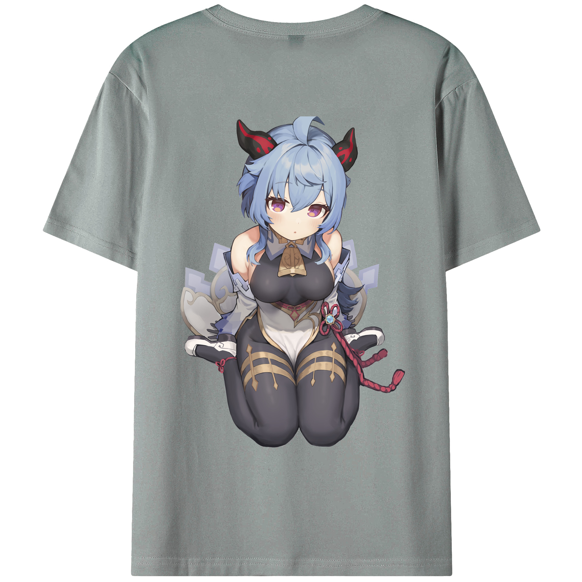 げんし神 甘雨 かんう genshin Ganyu 綿100％ メンズ半袖Tシャツ（バックプリント） 通気性